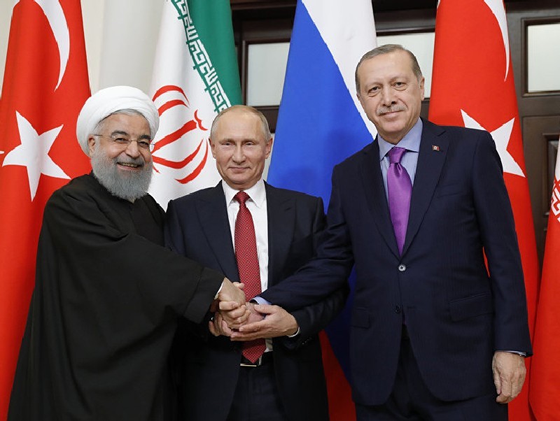 ции - Хасан РУХАНИ, Владимир ПУТИН и Реджеп Тайип ЭРДОГАН.