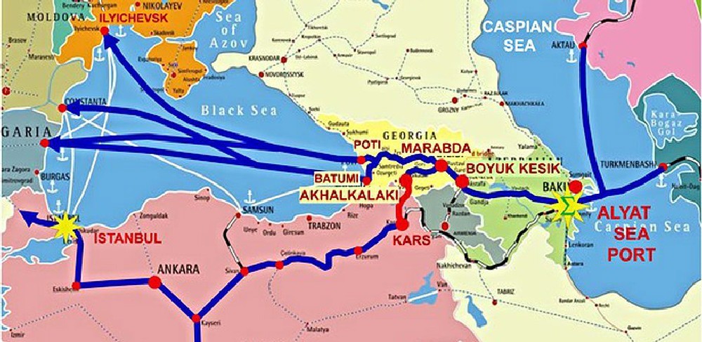 Схема грузоперевозок Транскаспийским транспортным маршрутом.